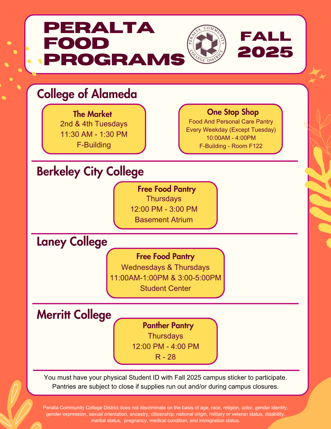 Fall 2025 Peralta Food Programs