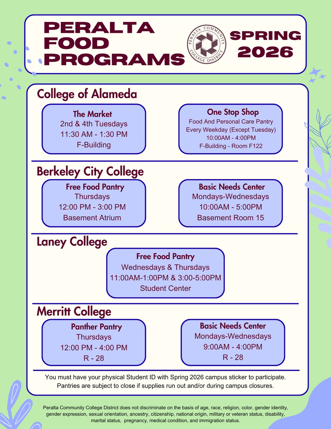 Spring 2026 Peralta Food Programs